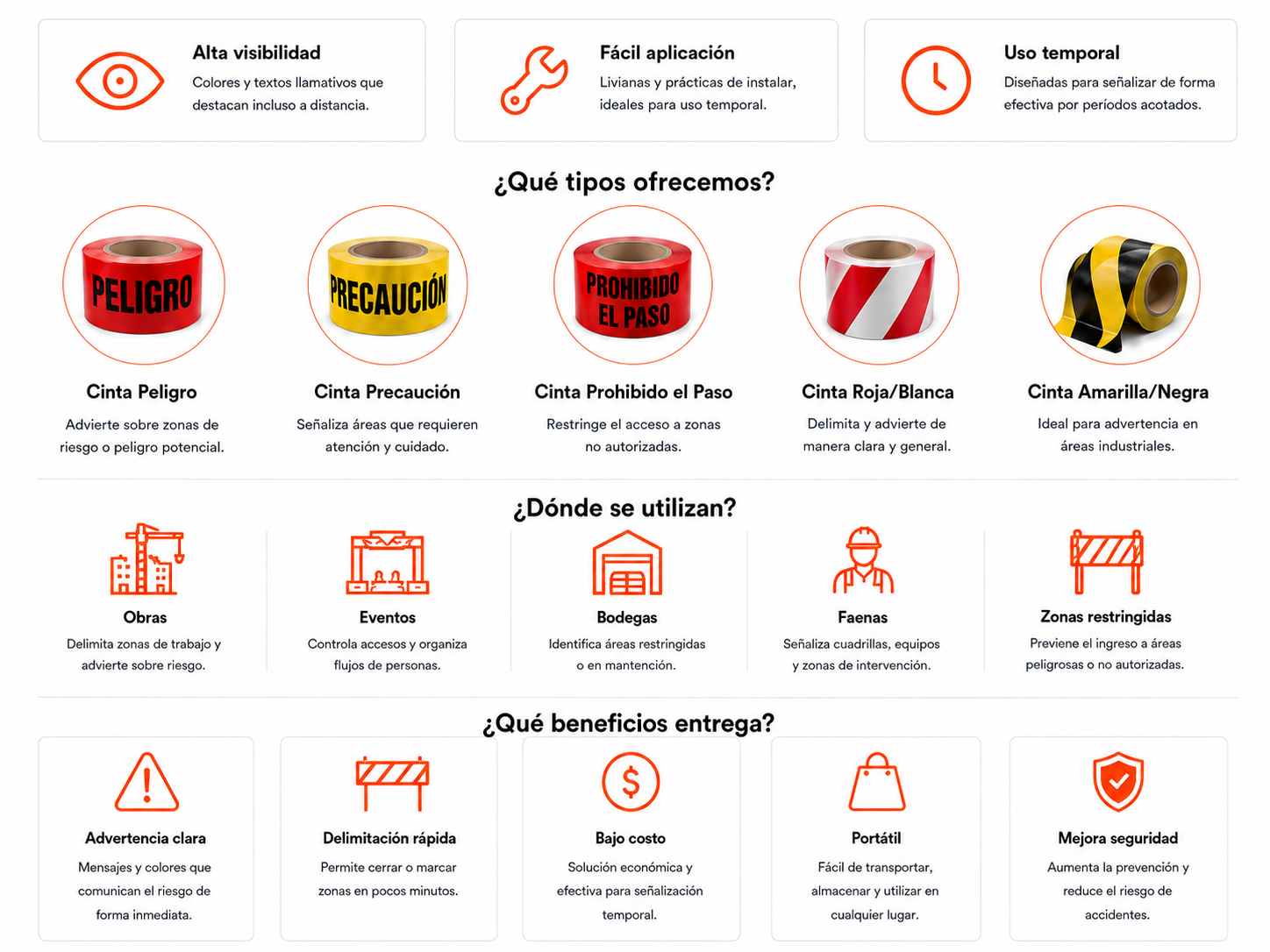 Cintas de seguridad - tipos y usos