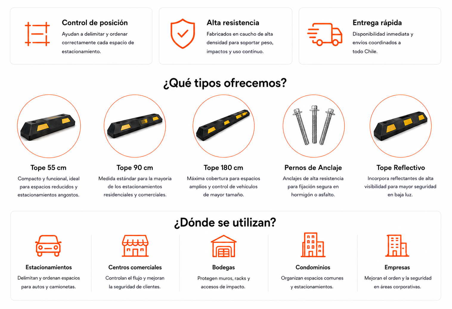 Topes de estacionamiento - tipos y usos